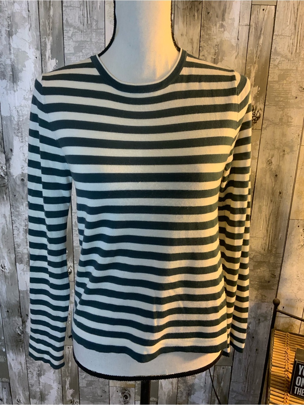 Jenni Kayne Striped Crewneck Sweater in Green and Cream